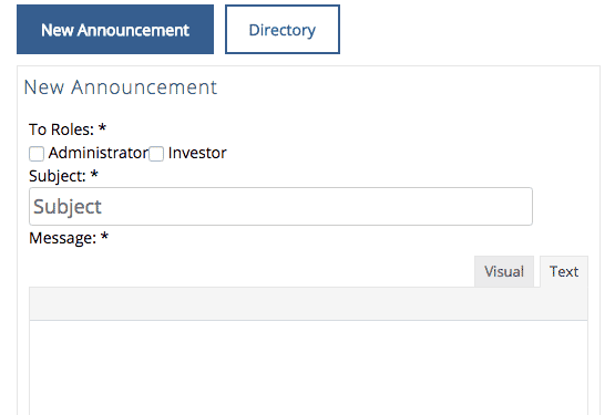 Portal admins can easily create a new announcement to send to all users