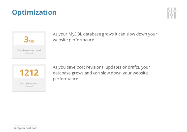 sample website report - optimization