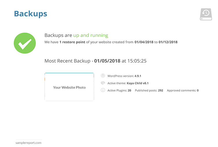 sample website report - backups
