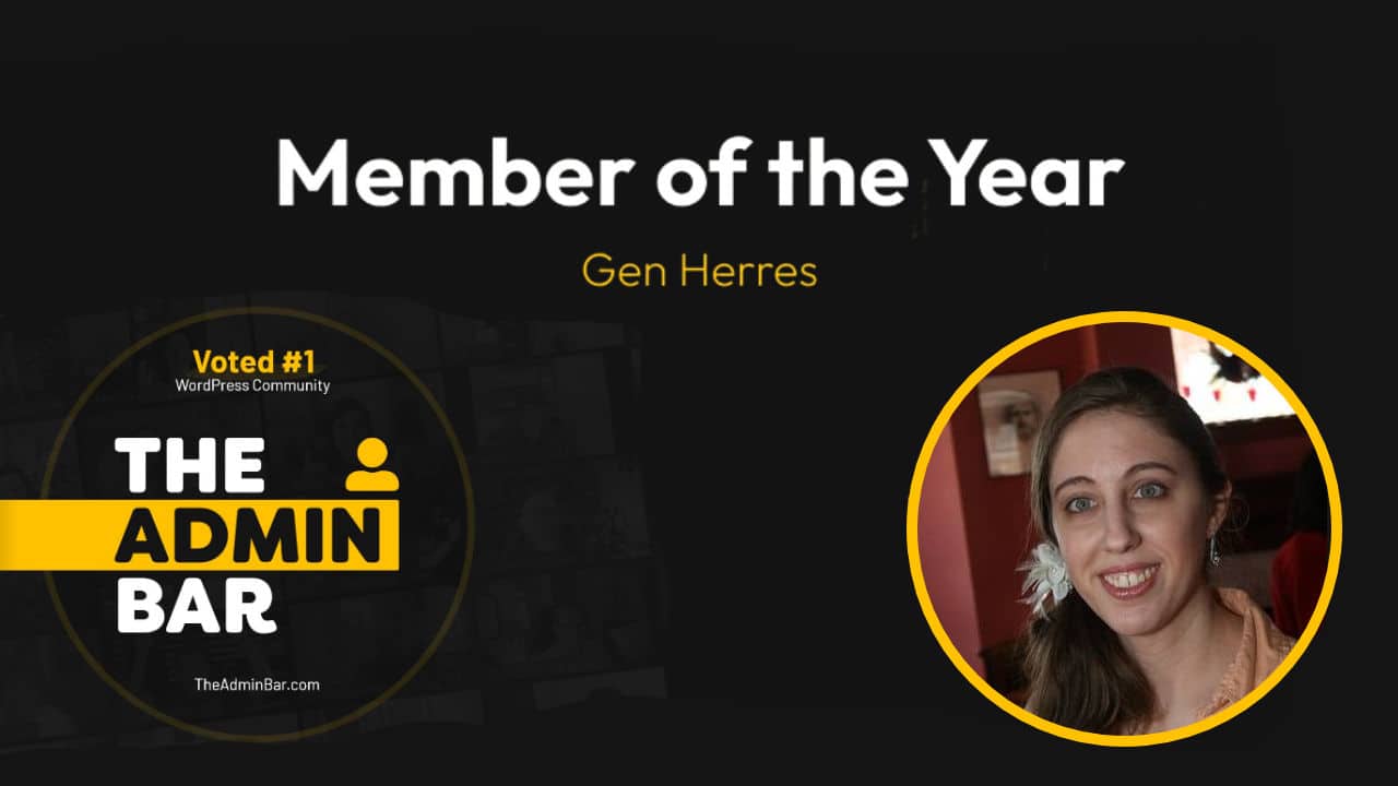 The Admin Bar logo with Member of the Year title for Gen Herres.